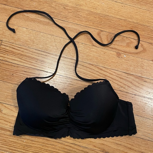 Victoria’s Secret Black Scalloped Halter-Tie Bra Bikini Top - Size 34C - Picture 1 of 5